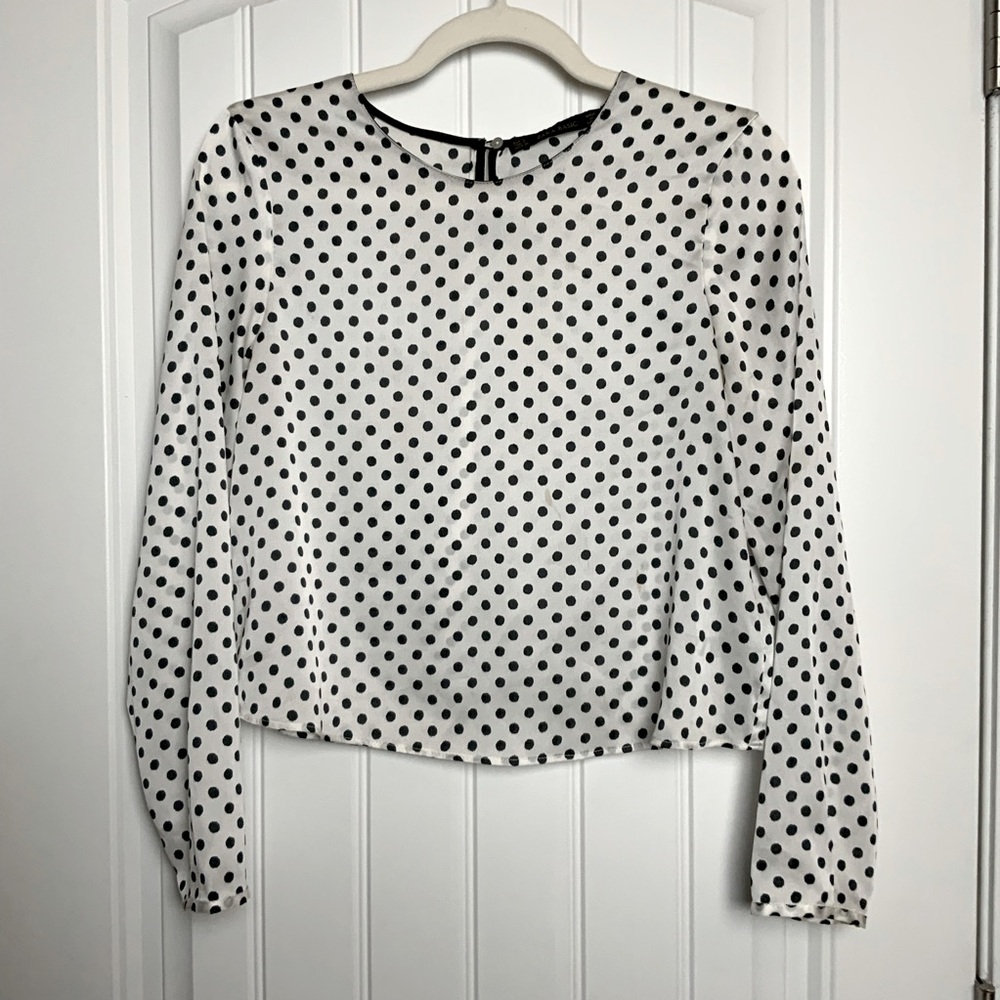 Zara Polka Dot Satin Long Sleeve Blouse